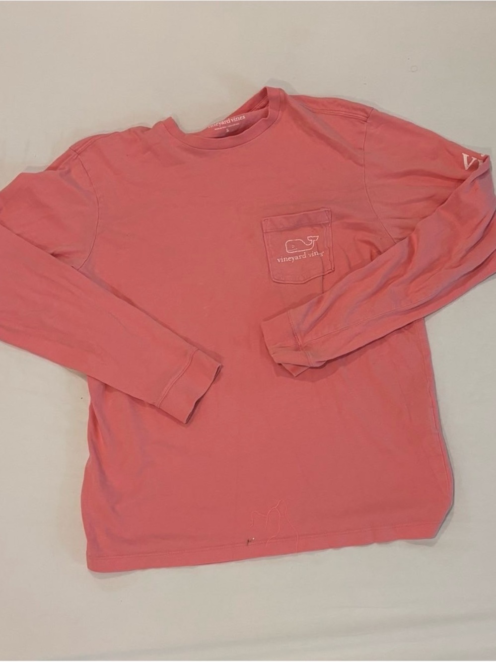 Vineyard Vines Coral Long-Sleeve Pocket Tee - Whale Logo